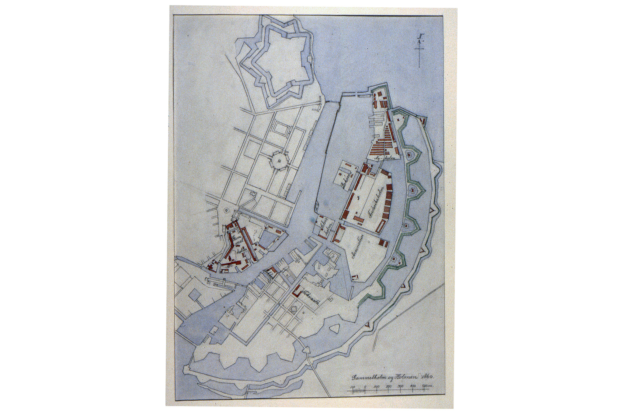 Arsenalø – eller Arsenaløen, som den hedder på mange gamle kort – er den næststørste af Holmens øer. Kilde: Forsvaret